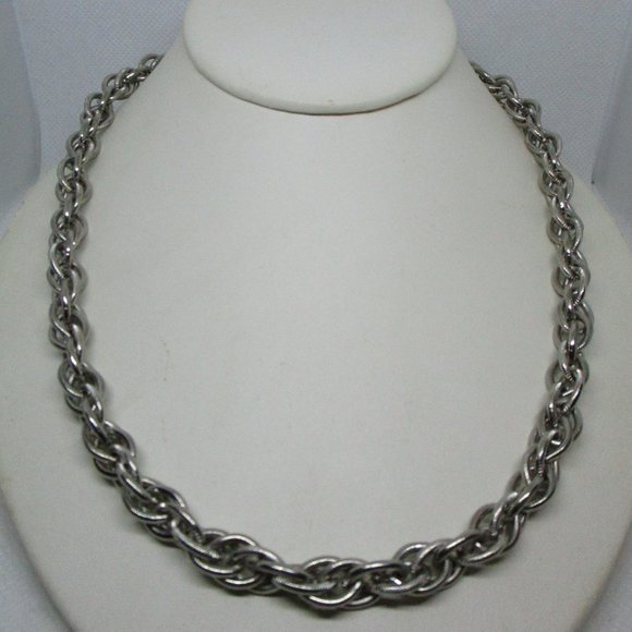 Heavy Textured Large Link Necklace Silver Tone Metal Rolo Large Link Chain - Picture 1 of 8